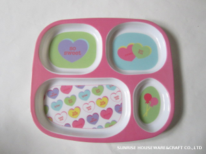 melamine Valentine's Plate rectangle divided shape festival promotion