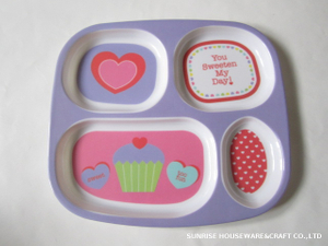 Valentine's day festival Plate melamine material rectangle divided shape 