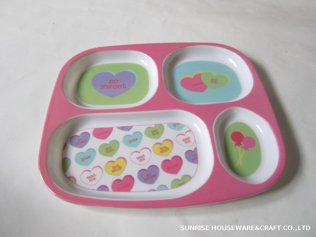 melamine Valentine's Plate rectangle divided shape festival promotion