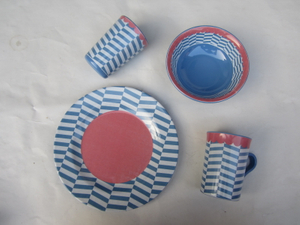 Melamine tableware set blue color printing 4pcs set